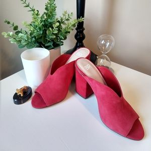 BP. Red Suede Block Heel Slide Sandals size 7.5